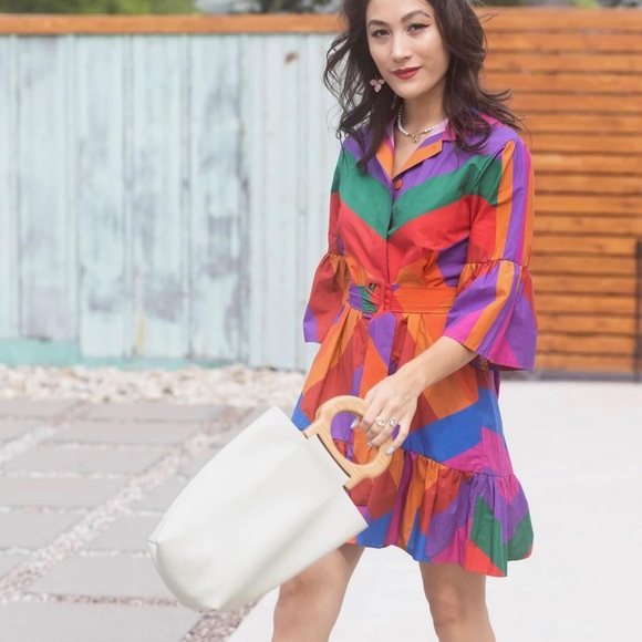 Farm Rio Amanda Mini Shirt Dress, Ruffles Belted, NWT size small - Picture 2 of 4